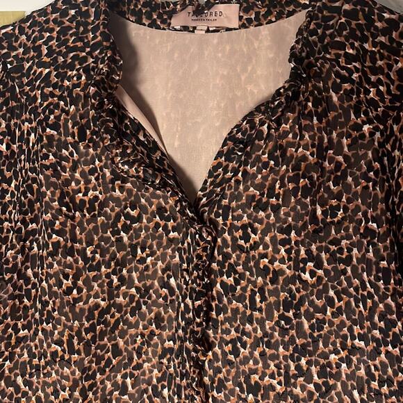 Rebecca Taylor Brown Silk Blouse Long Sleeve Ditsy Floral Forest Office Fall - Picture 6 of 7